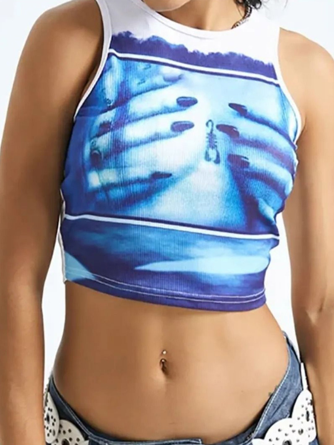 

SUPERVINTAGE Women Graphic Printed Cotton Tank Top, Blue