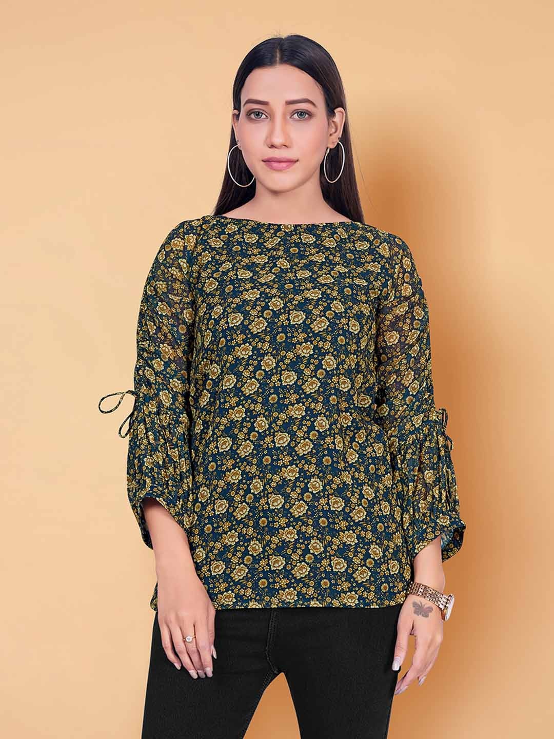 

BAESD Floral Print Georgette Top, Olive