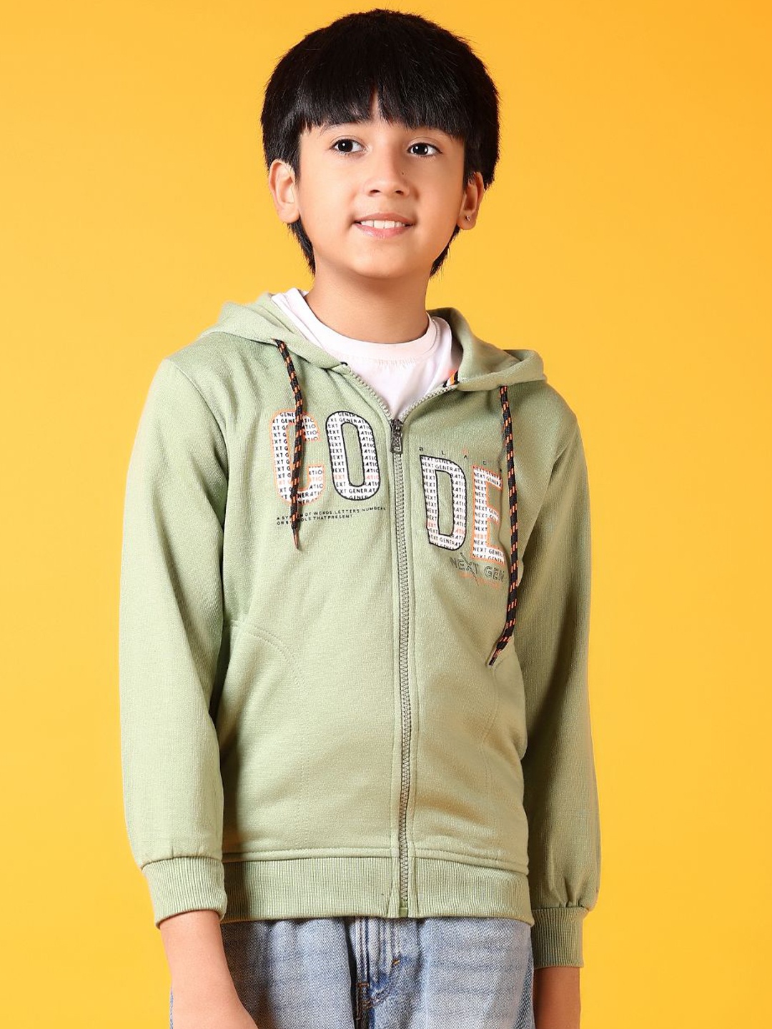 

V-Mart Boys Printed Hooded Sweatshirt, Green