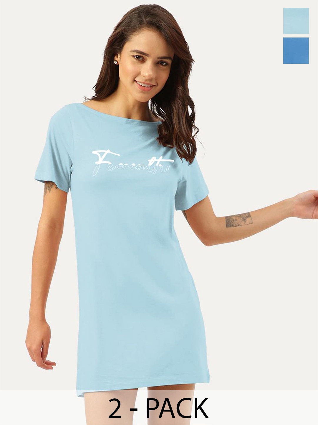 

FREECULTR Twin Skin Bamboo Cotton T-Shirt Dress Pack of 2 Pilot Blue Chalk Blue