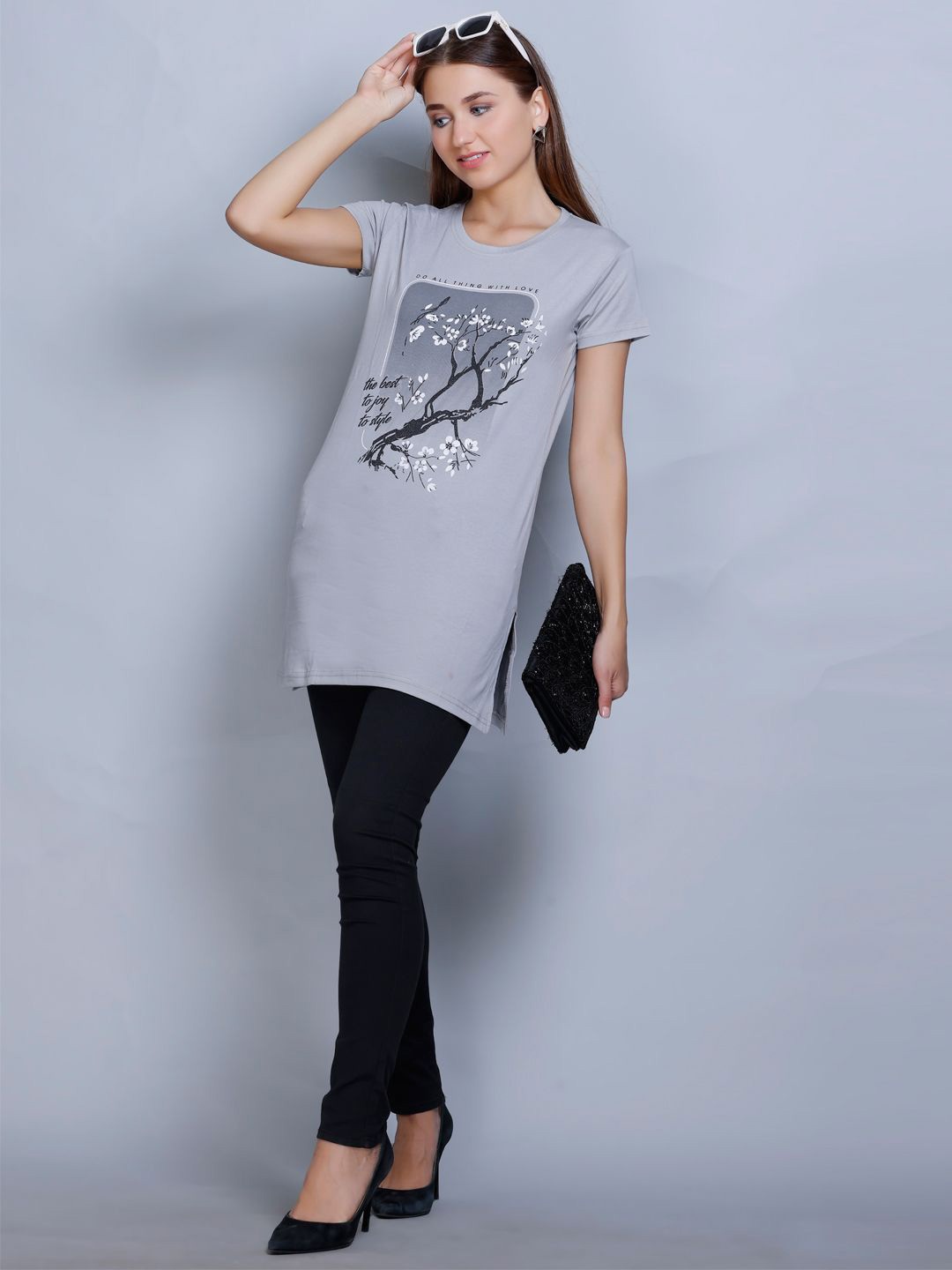 

Wool's Kart Women Graphic Printed Regular Fit Cotton T-shirt, Grey