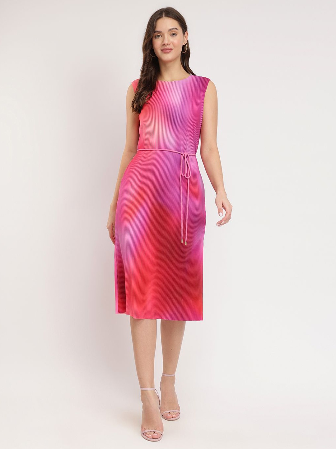 

FableStreet Pink Tie and Dye Pleated Dress