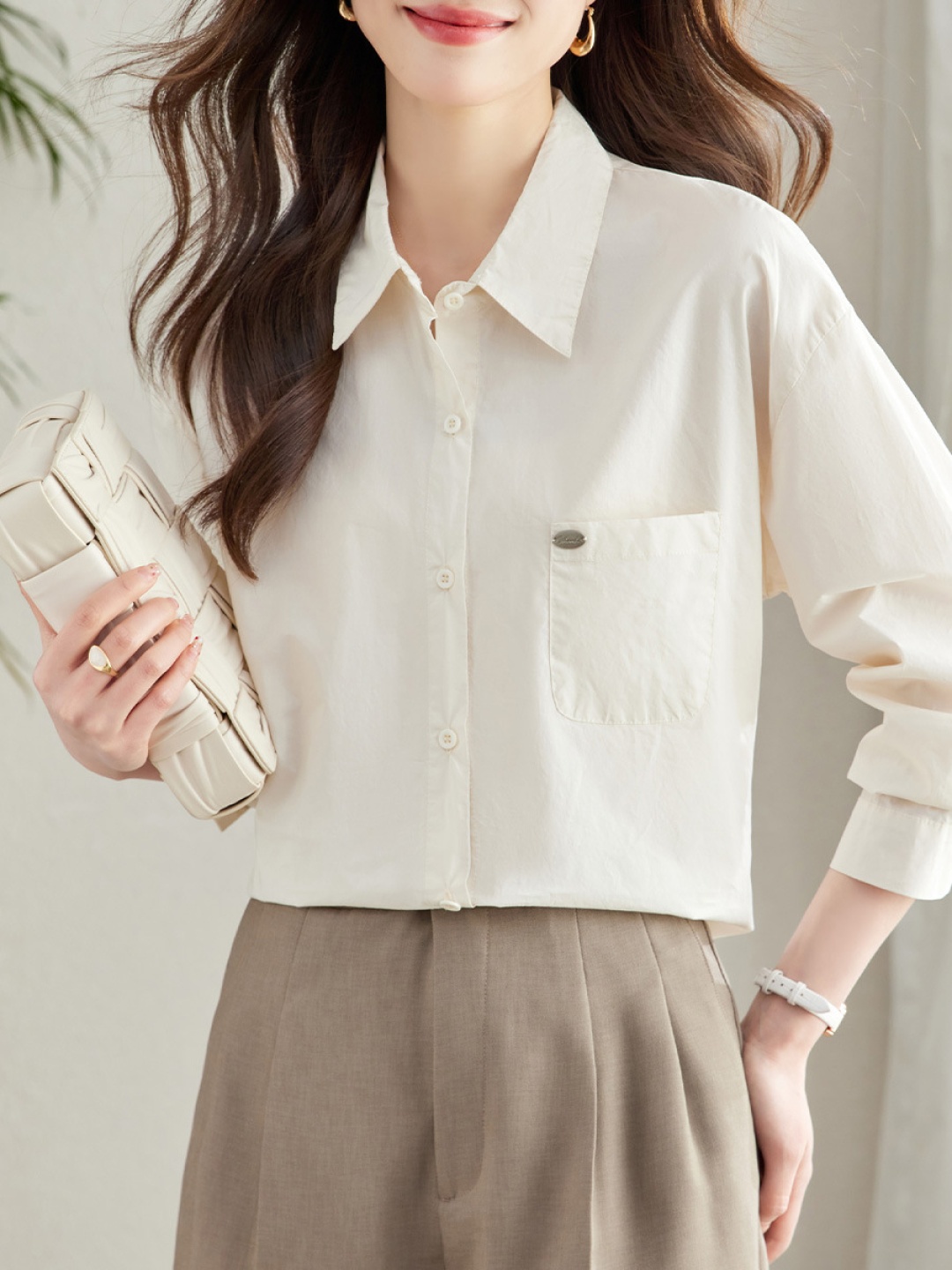 

StyleCast Women Spread Collar Solid Cotton Casual Shirt, Off white