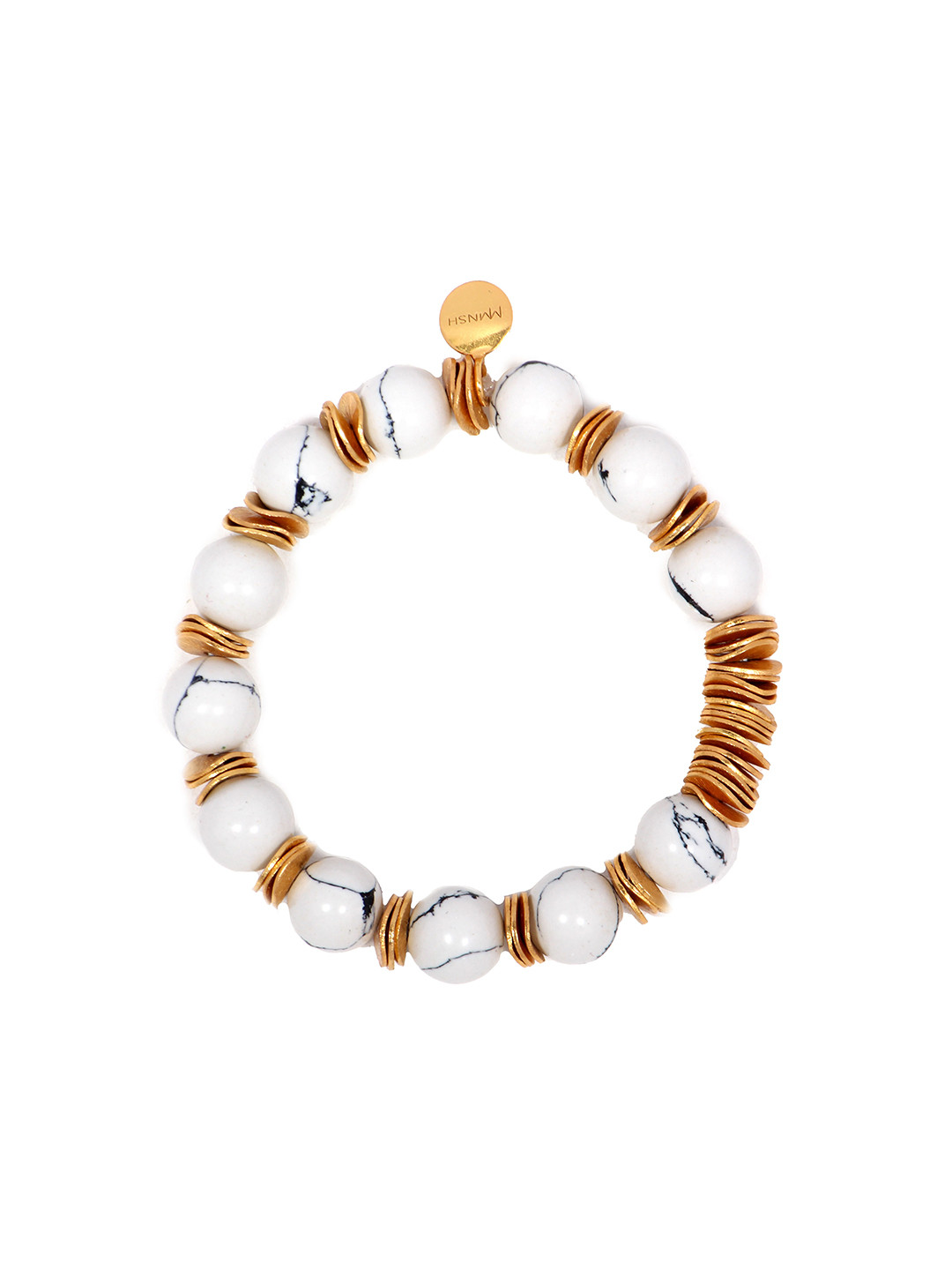 

MNSH Gold-Plated Bohme Beads Howlite Ball Elasticated Bracelet