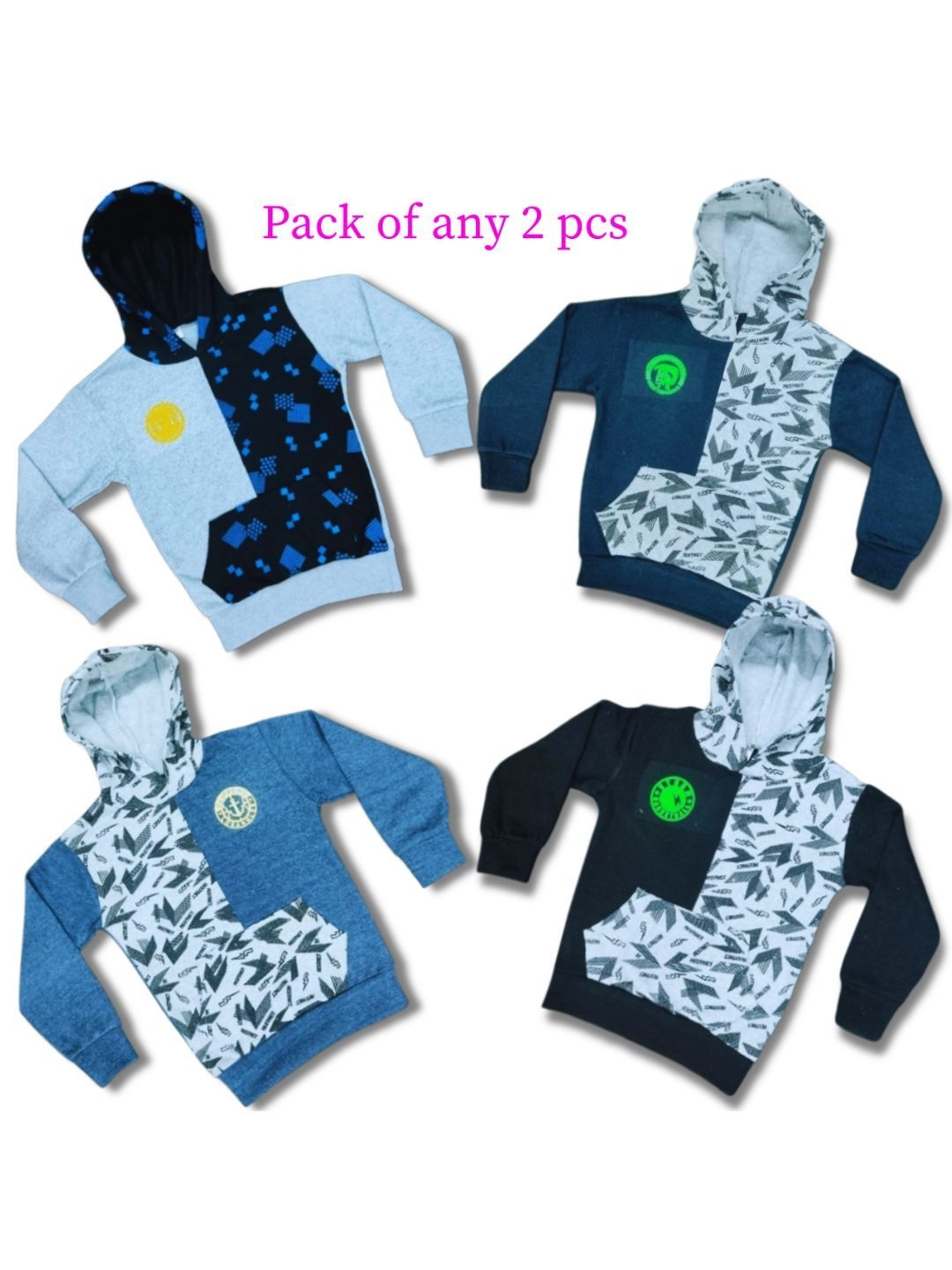 

Seyor Kids Pack of 2 Printed Hooded Cotton Sweatshirt, Blue