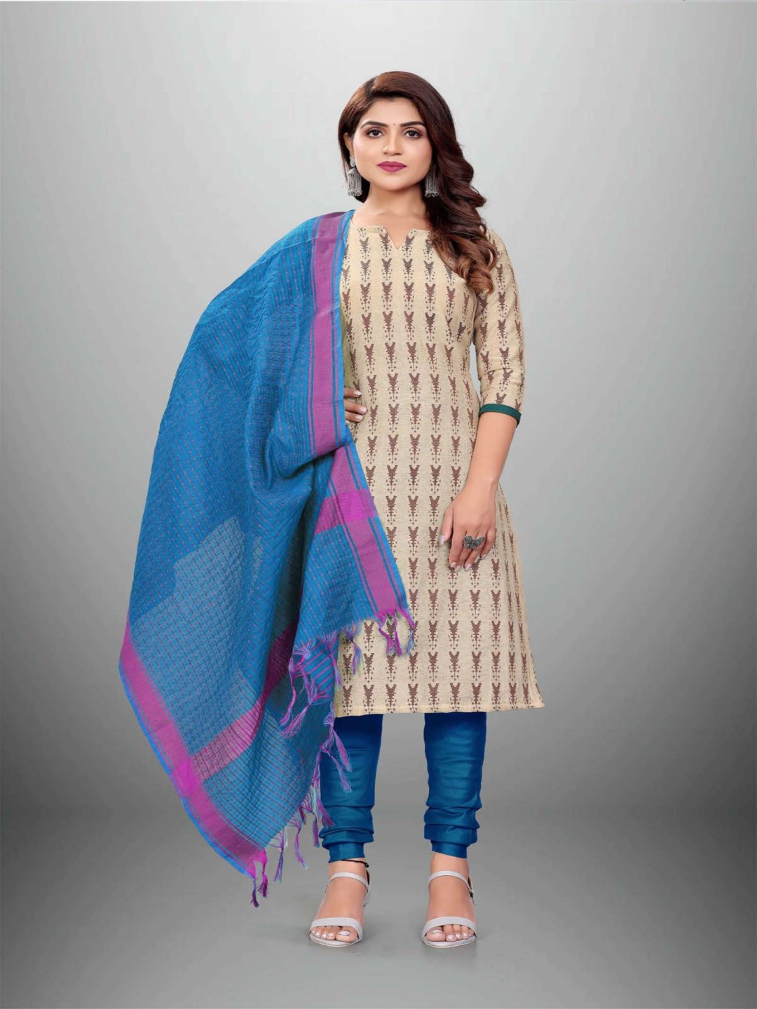 

Aika Ethnic Motifs Printed Pure Cotton Unstitched Dress Material, Cream