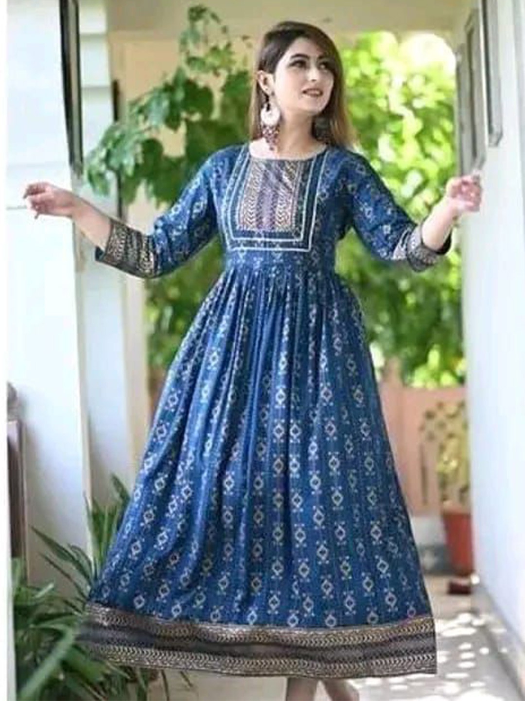 

Loyster Women Ethnic Printed Gotta Patti Fit and Flare Ethnic Dresses, Blue