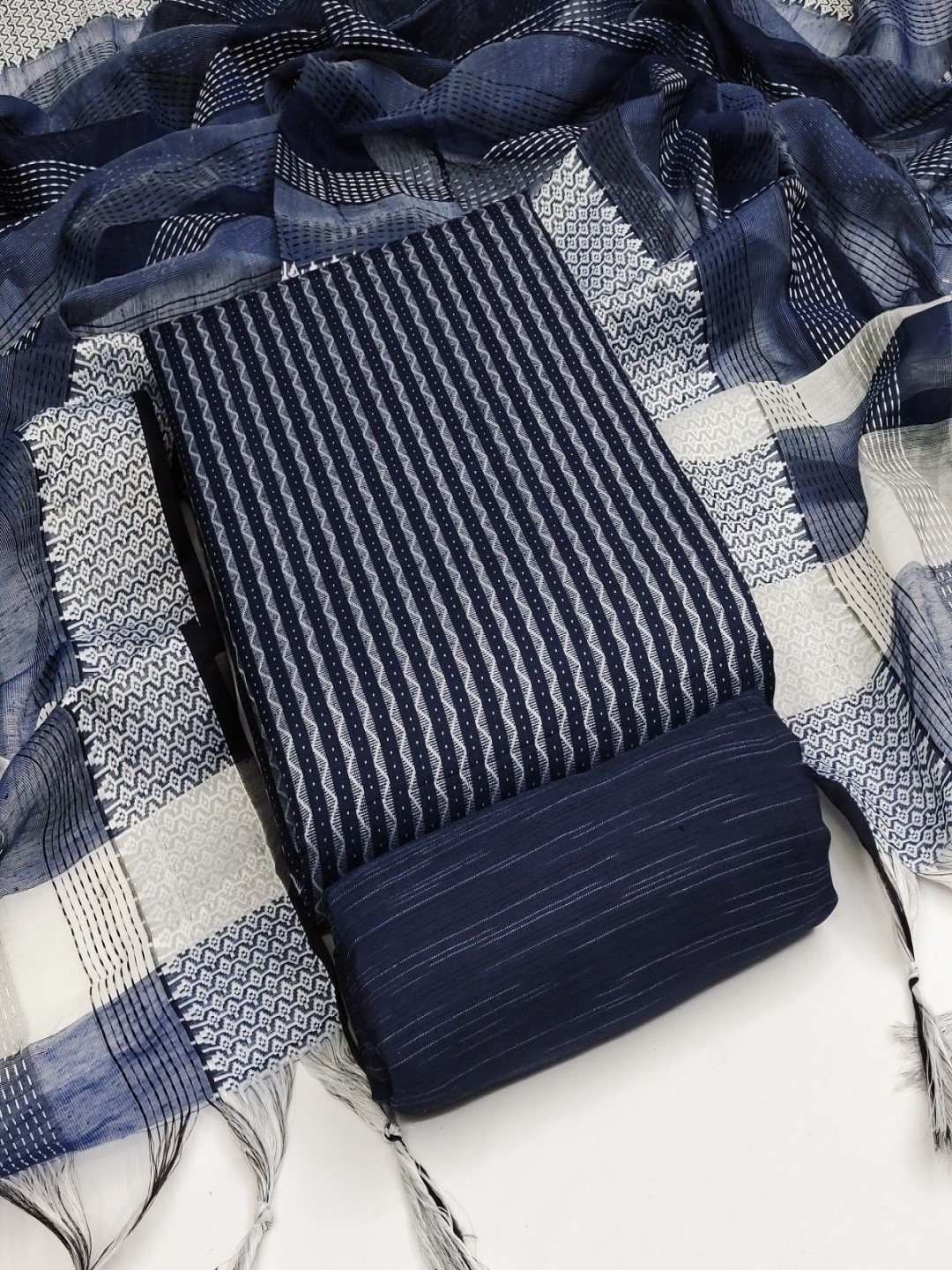 

Aika Striped Woven Design Pure Cotton Unstitched Dress Material, Blue