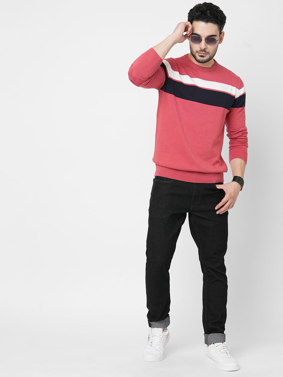 

Loopers Men Striped Cotton Sweatshirt, Pink