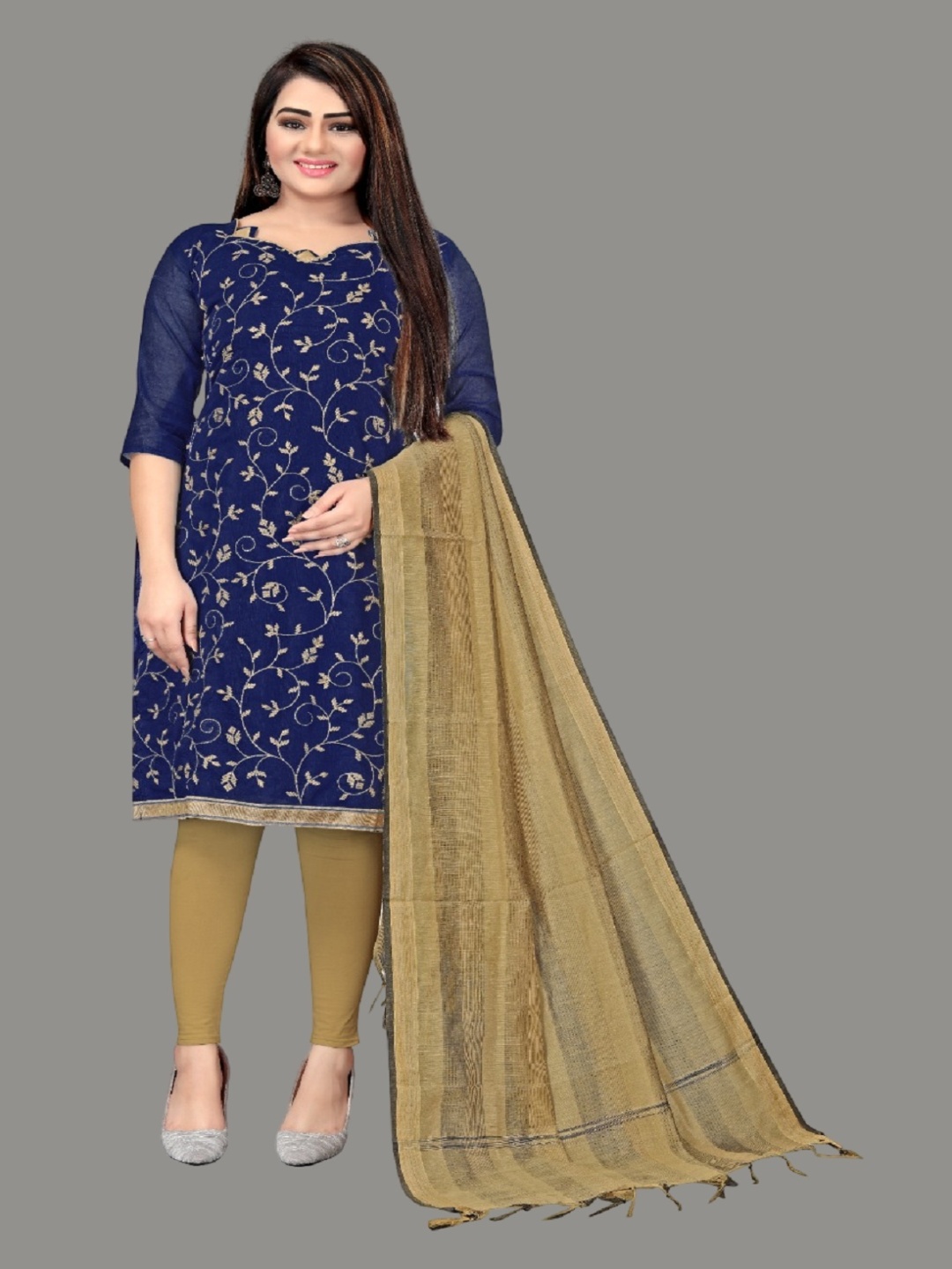 

Aika Ethnic Motifs Embroidered Unstitched Dress Material, Blue