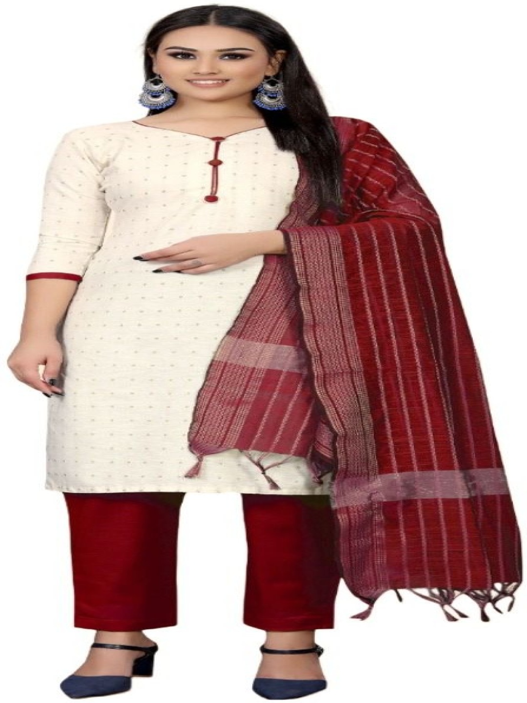 

Aika Polka Dots Woven Design Pure Cotton Unstitched Dress Material, Maroon