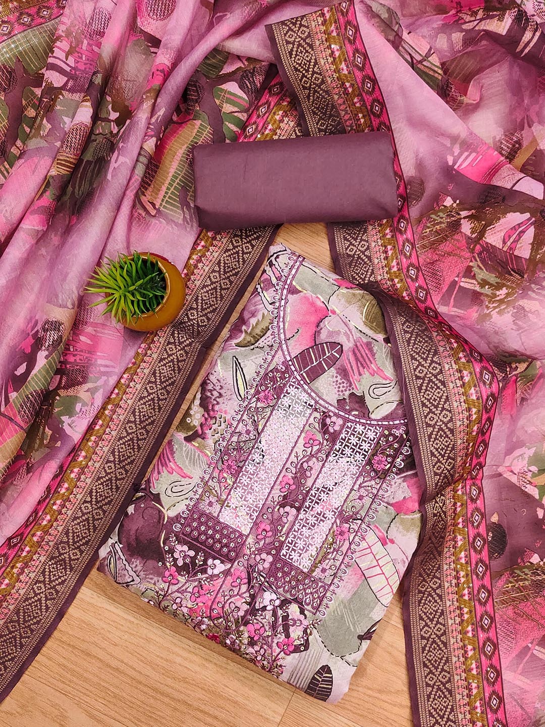 

HERE&NOW Printed Unstitched Dress Material, Purple
