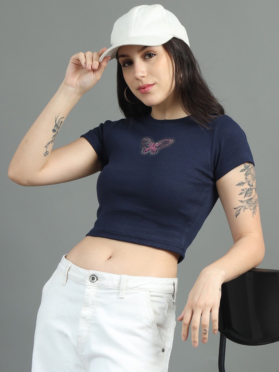 

sollobell Embroidered Cotton Crop Top, Blue