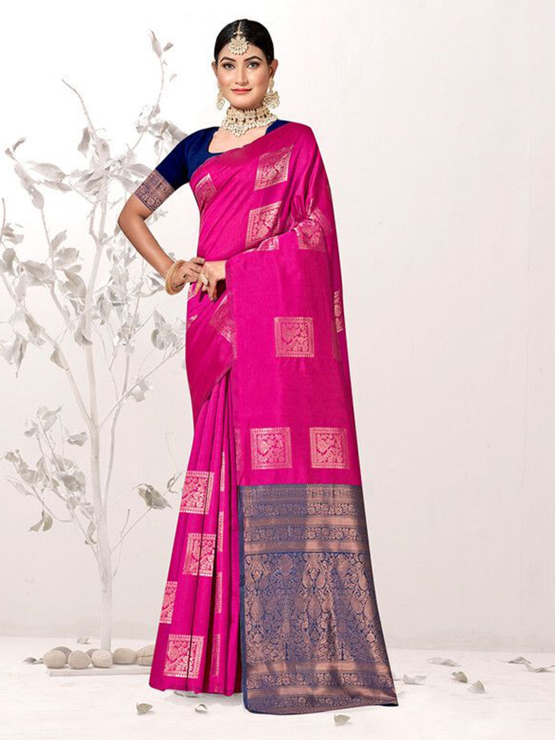 

sagarika Ethnic Motifs Zari Banarasi Saree, Pink