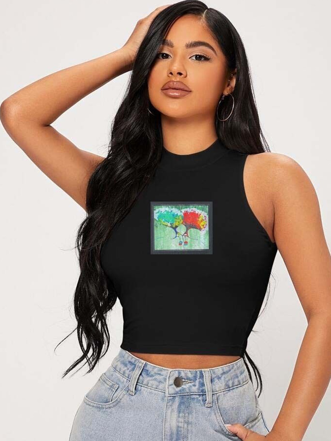 

sollobell Print Cotton Crop Top, Black
