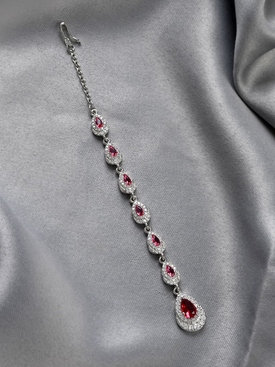 

Voylla Rhodium-Plated American Diamond Studded Maang Tikka Head Jewellery, Silver