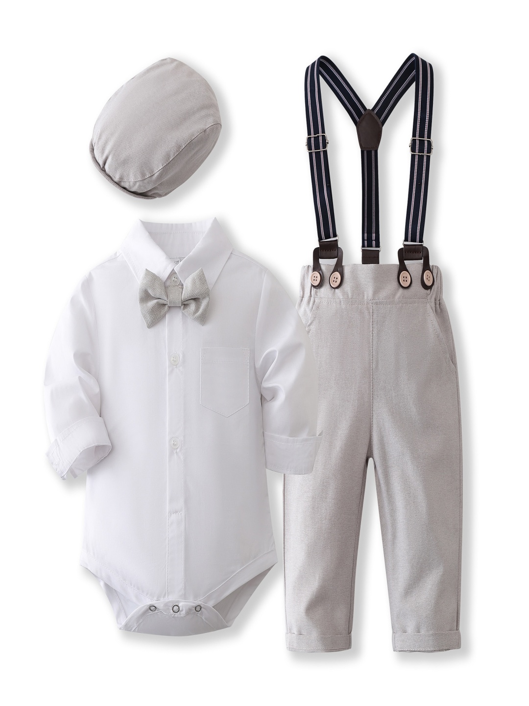 

StyleCast x Revolte Boys Long Sleeves Shirt With Trousers And Suspenders, White