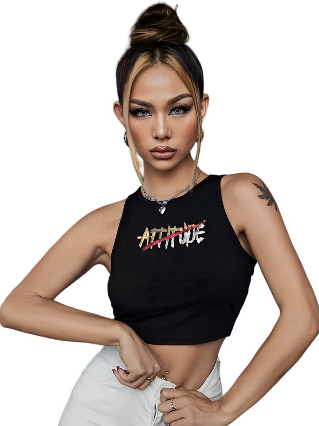 

sollobell Print Cotton Crop Top, Black