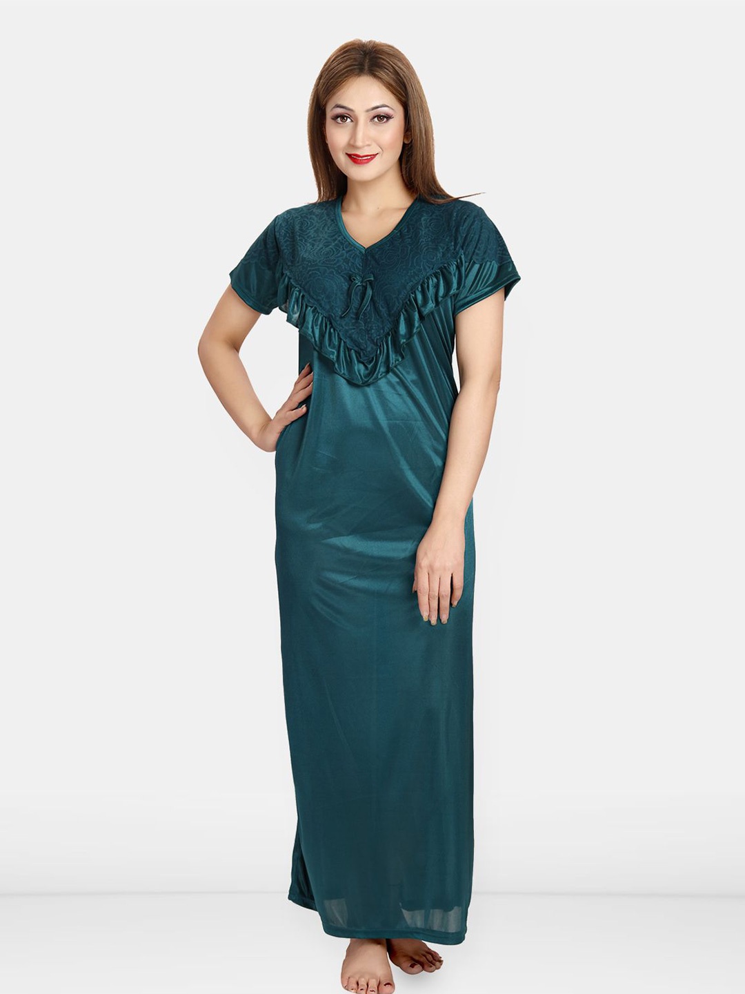 

Be You Women Round Neck Maxi Nightdress, Teal