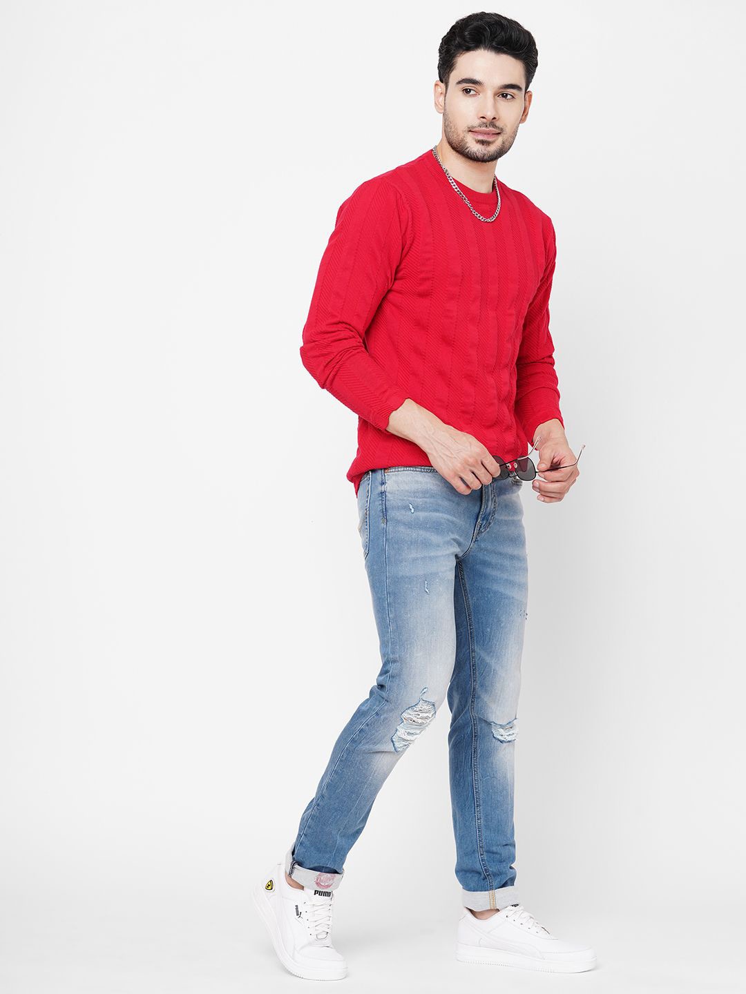 

Loopers Men Round Neck Cotton Sweatshirt, Red
