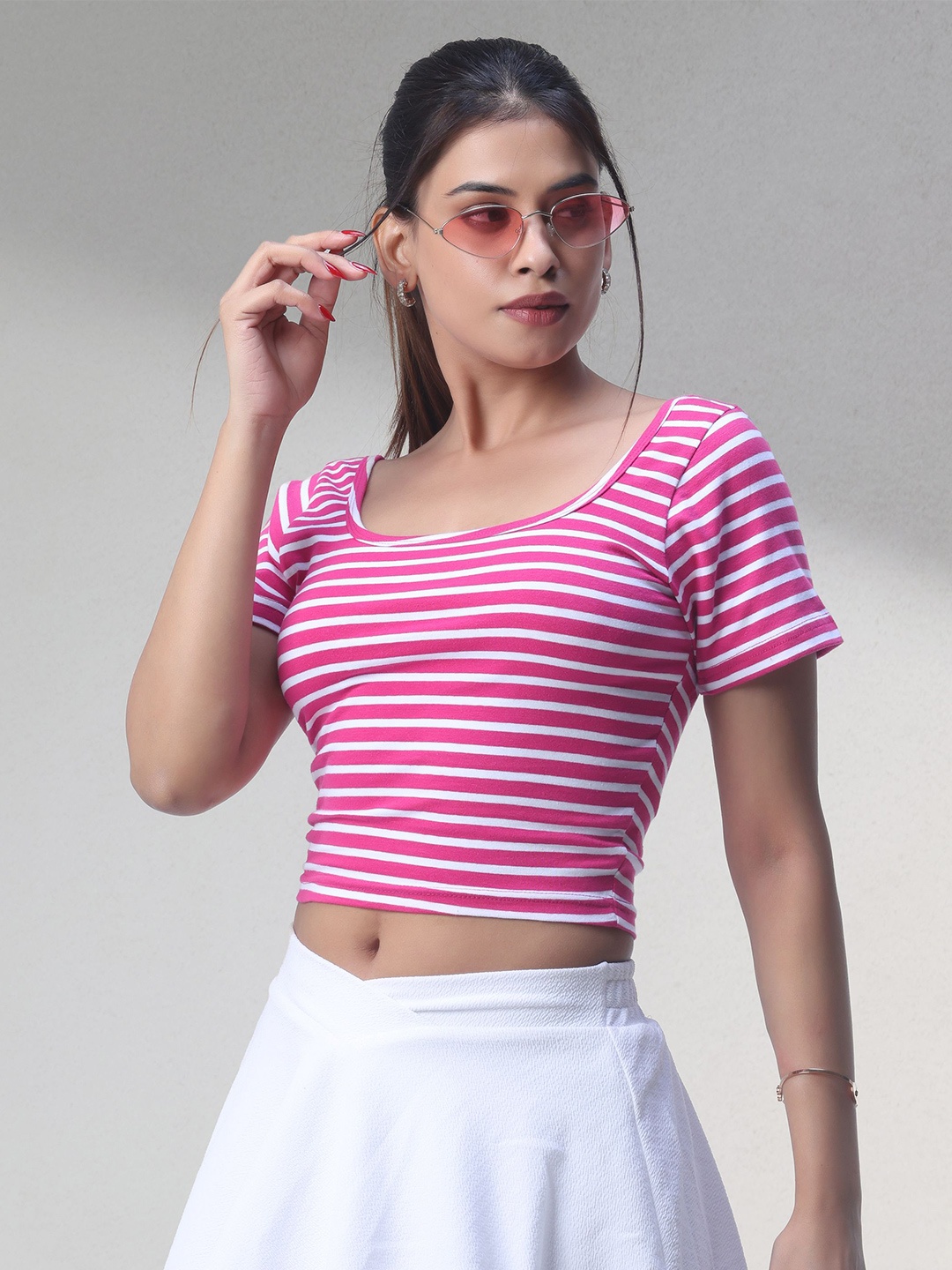 

sollobell Striped Cotton Crop Top, Pink