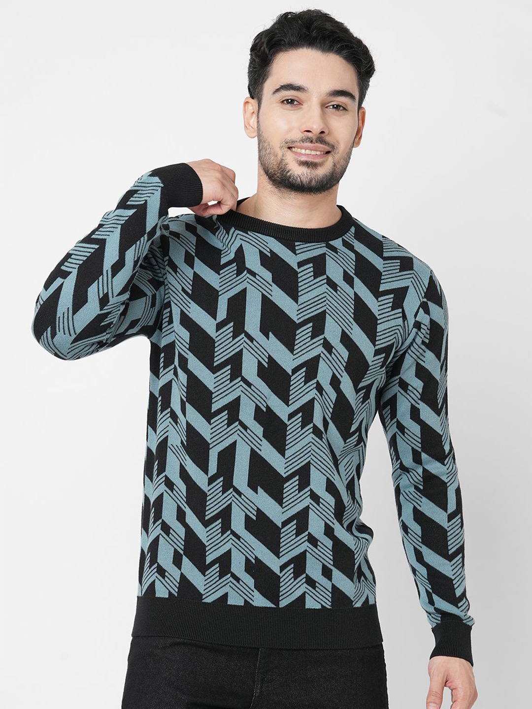 

Loopers Men Geometric Printed Cotton Sweatshirt, Blue