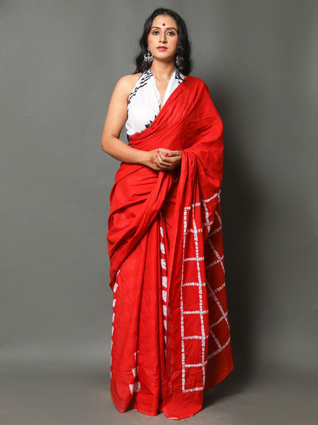 

Craft Musium Floral Pure Cotton Bagru Saree, Red