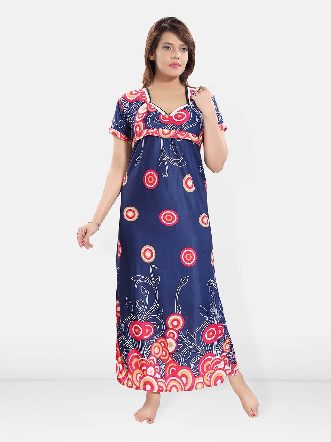 

Be You Printed Women Satin Maternity Maxi Nightdress, Blue
