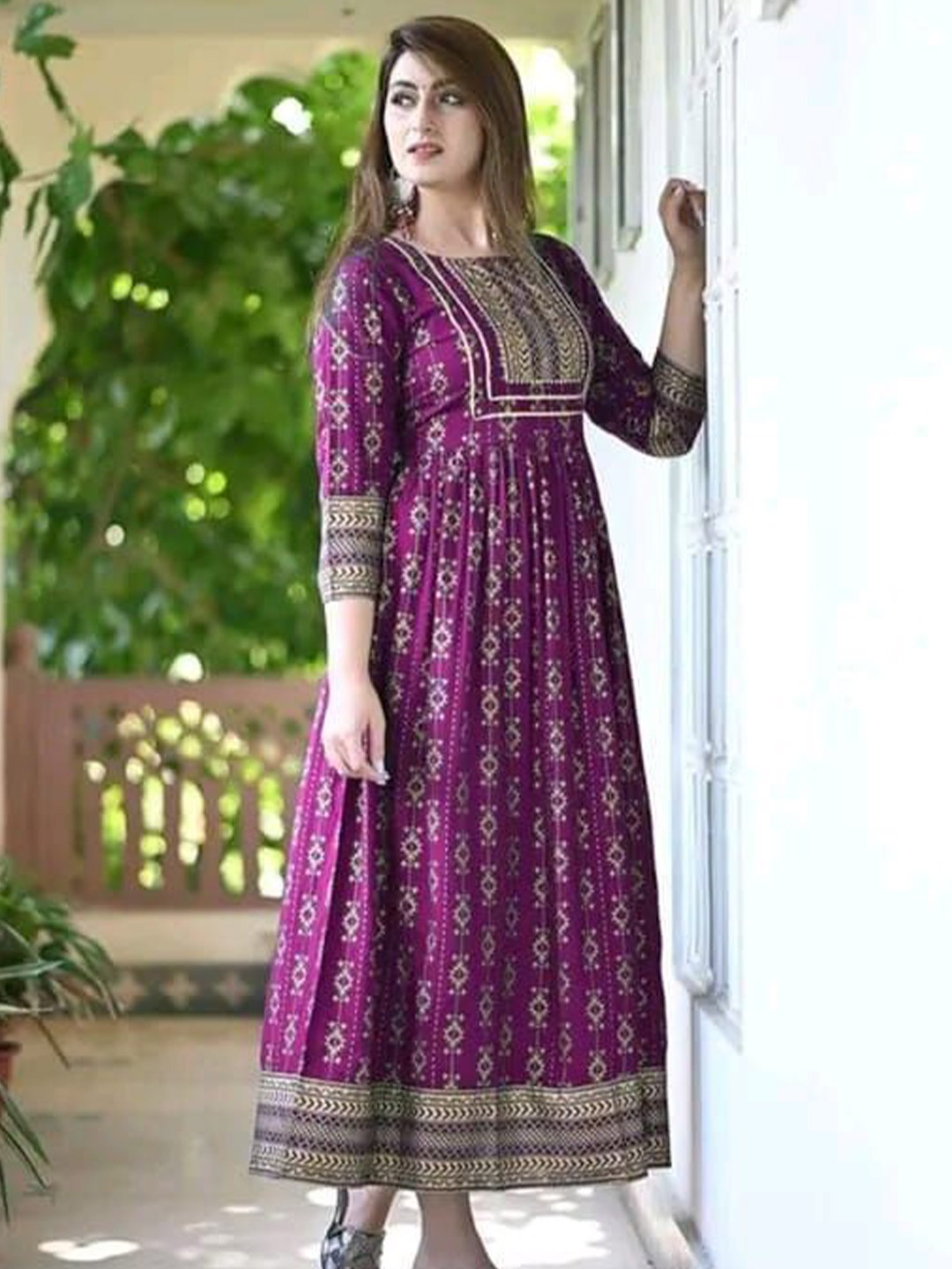 

Loyster Women Printed Gown Ethnic Dresses, Purple