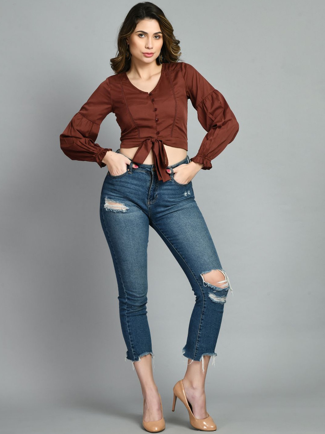 

DressBerry Women Crop Top, Brown