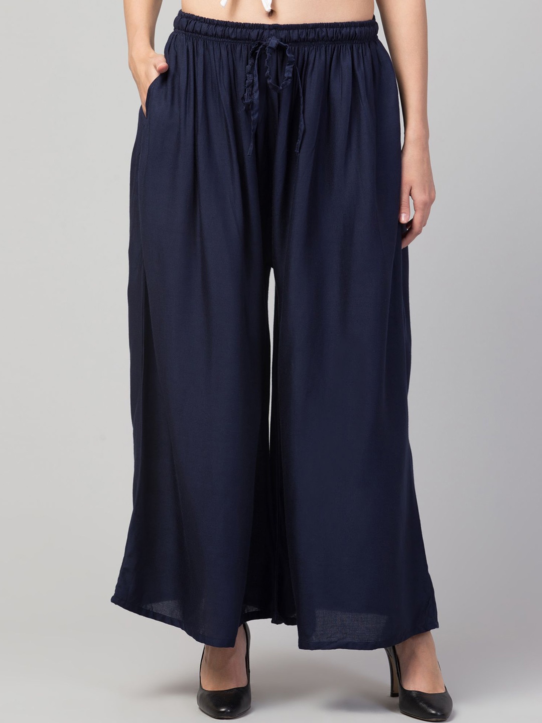 

STYLE PREZONE Women Wide Leg Ethnic Palazzos, Navy blue