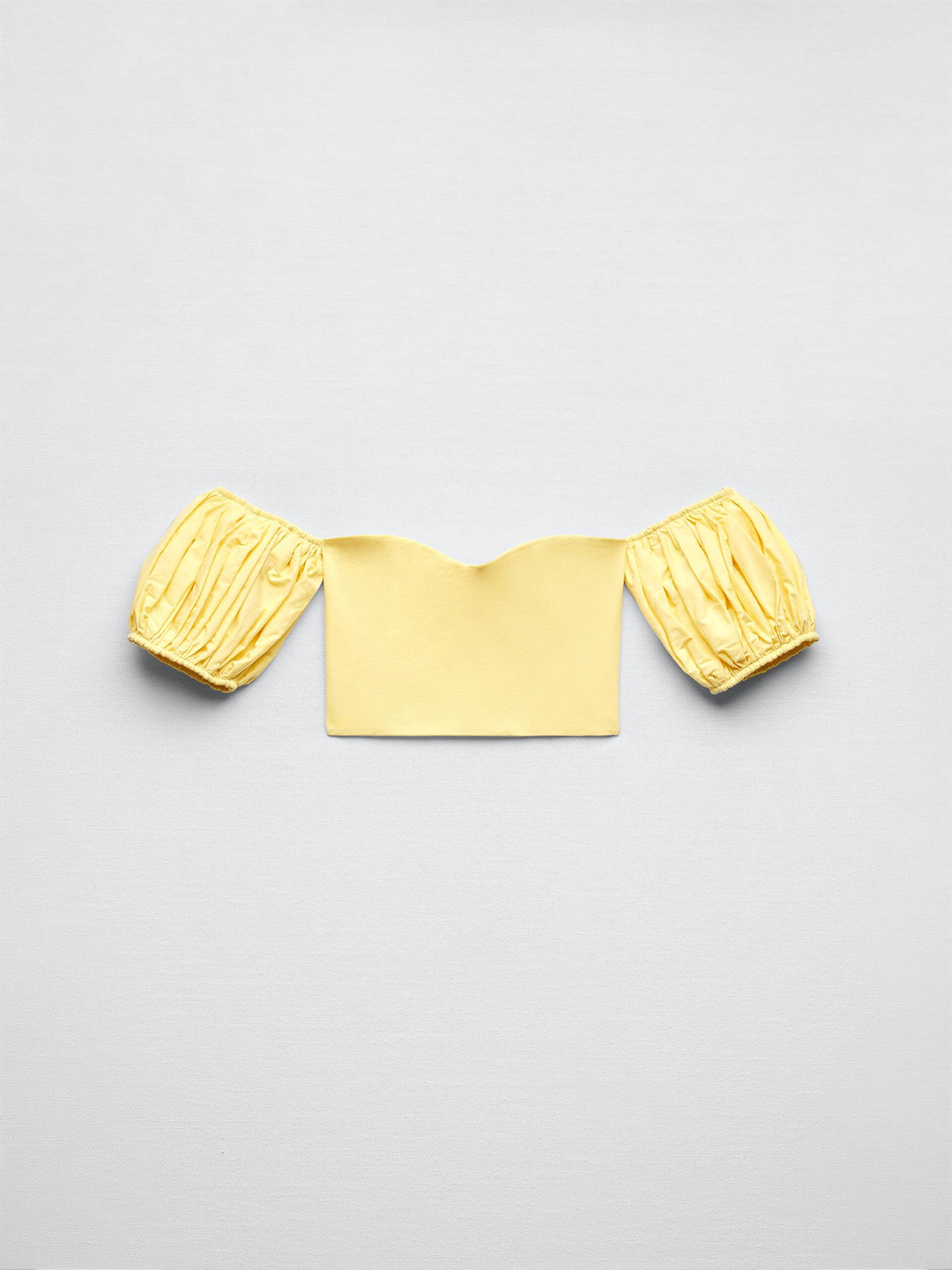 

ZARA Sweetheart Neck Puff Sleeve Cotton Crop Top, Yellow