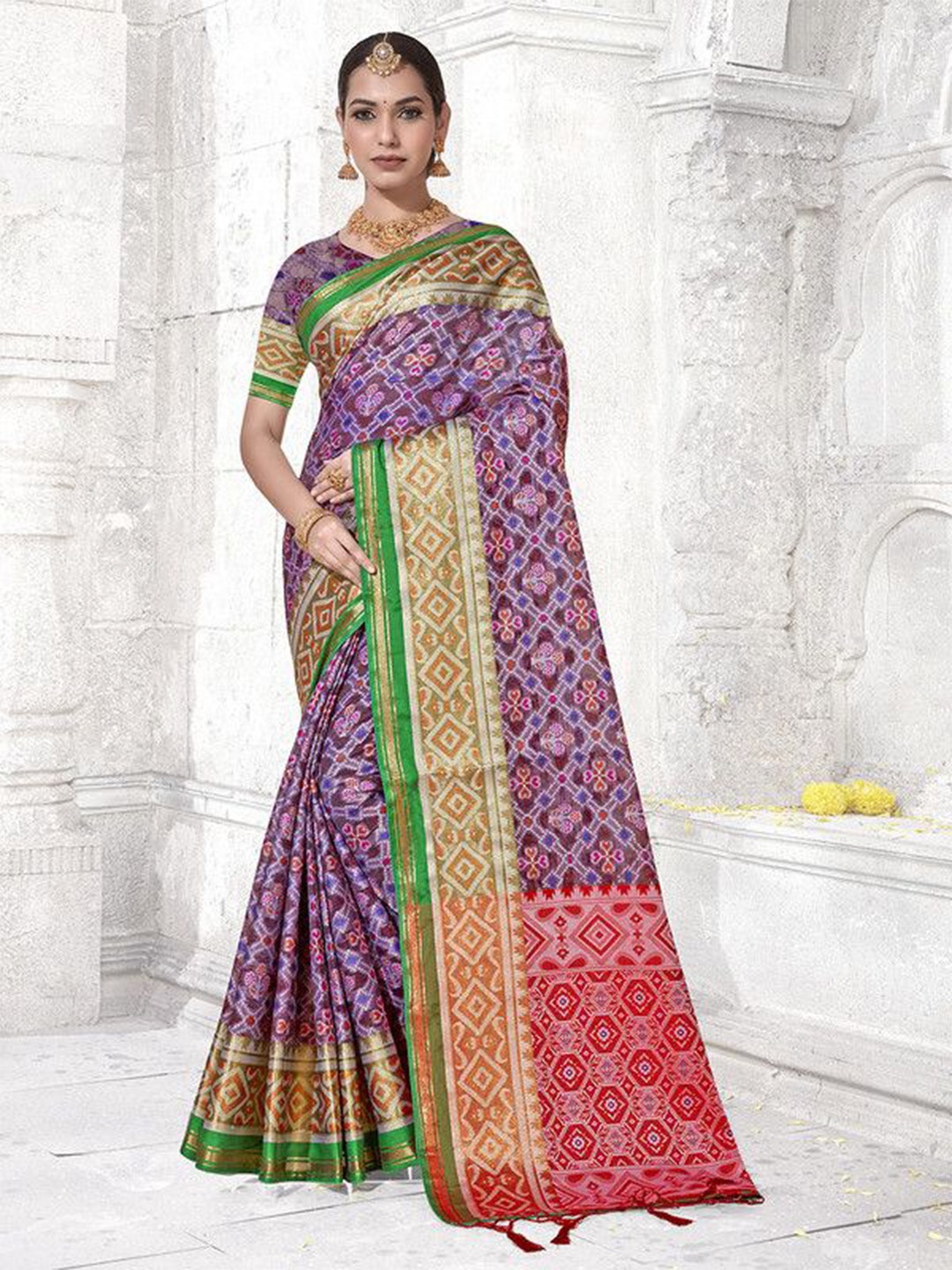 

sagarika Woven Design Zari Tissue Jamdani Saree, Purple