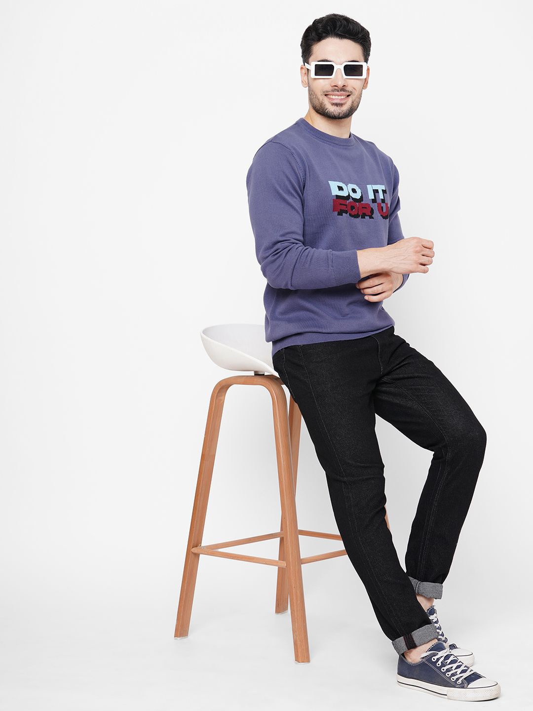 

Loopers Men Typography Printed Cotton Sweatshirt, Blue