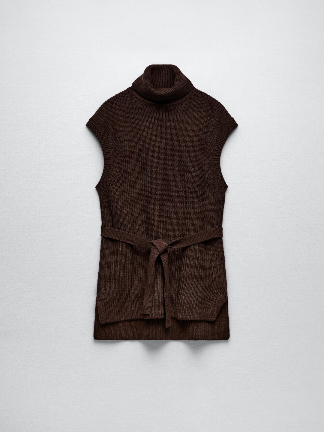 

ZARA Women Ribbed Longline Sweater Vest, Brown