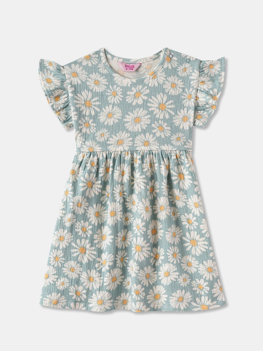 

R&B Girls Floral Printed Flutter Sleeve Fit - Flare Dress, Blue