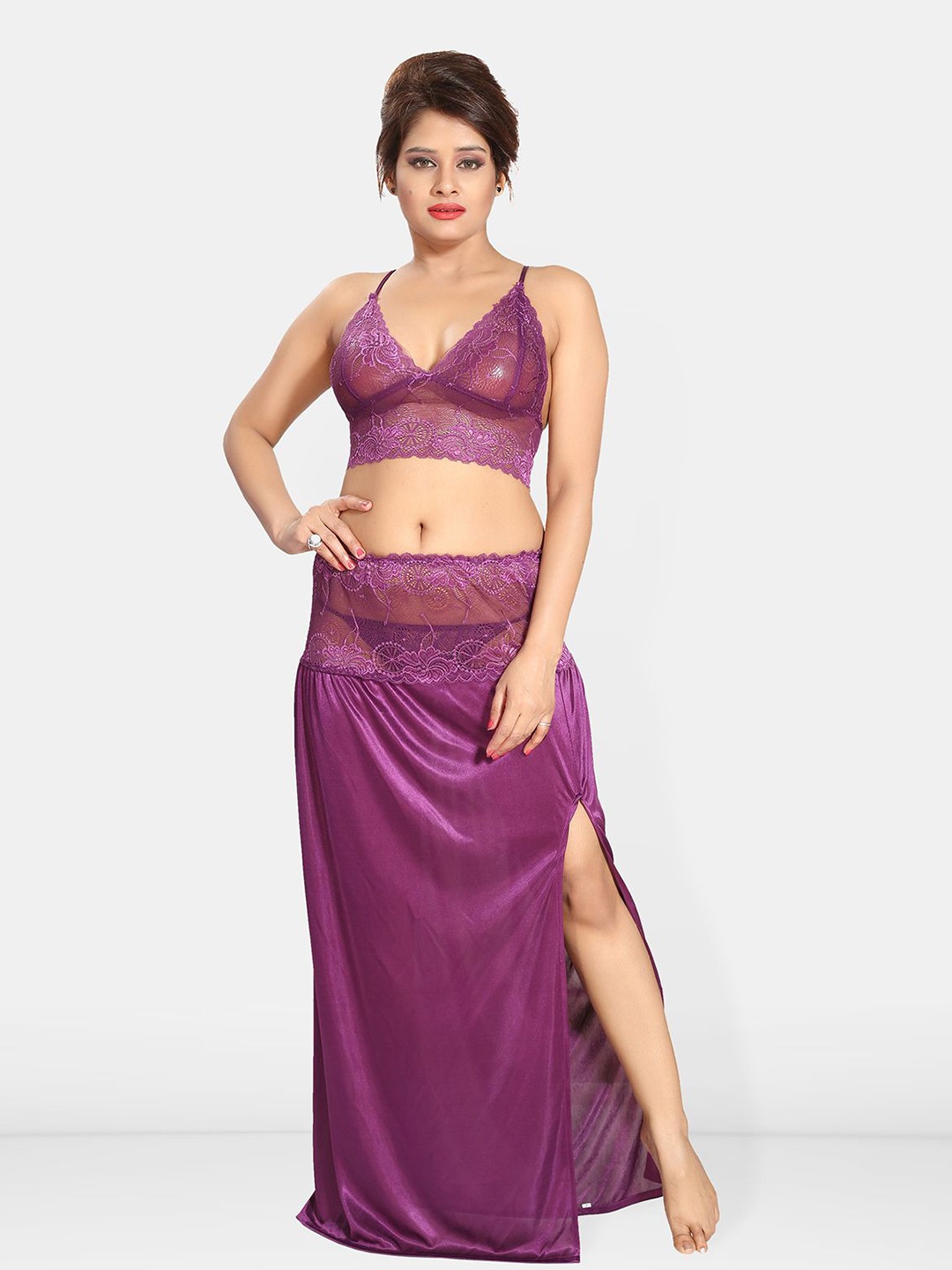 

Be You Women Shoulder Straps Maxi Nightdress, Violet