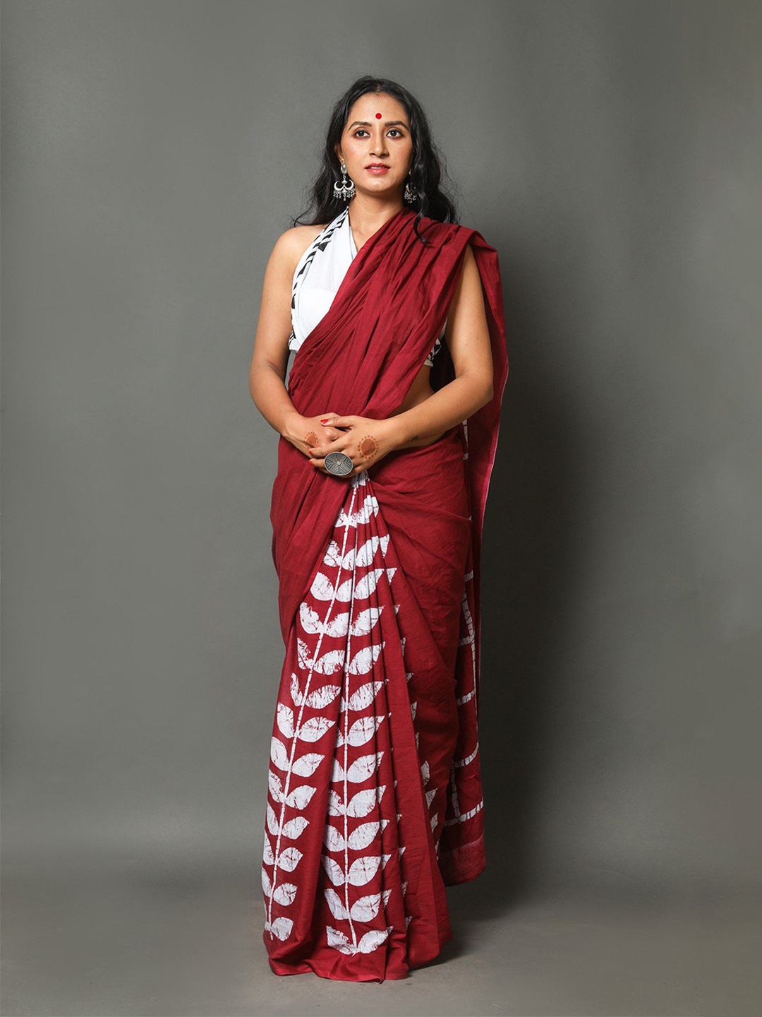 

Craft Musium Floral Pure Cotton Bagru Saree, Maroon