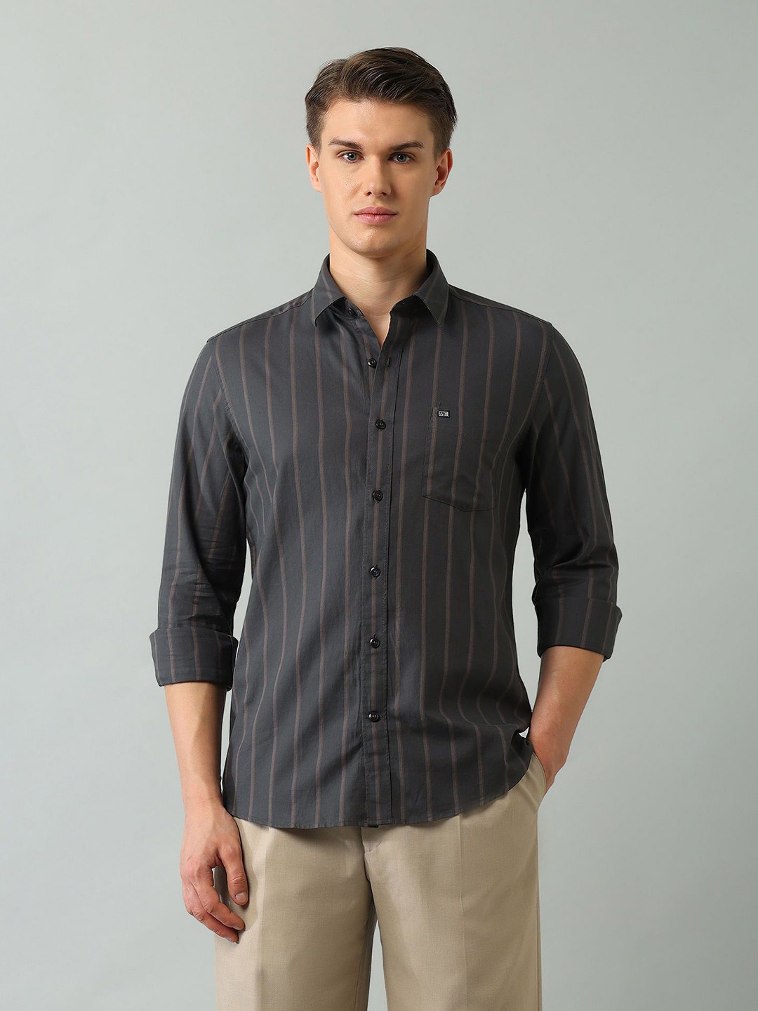 

Arrow Sport Men Slim Fit Opaque Striped Casual Shirt, Black