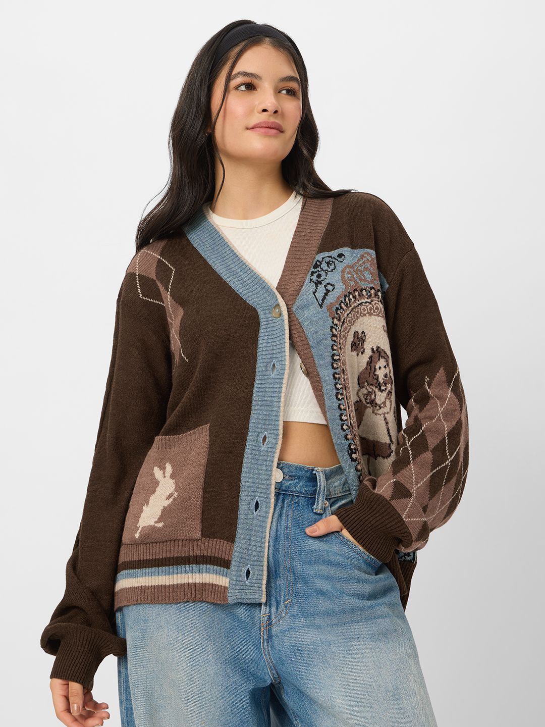 

The Souled Store Women Printed Pullover, Brown