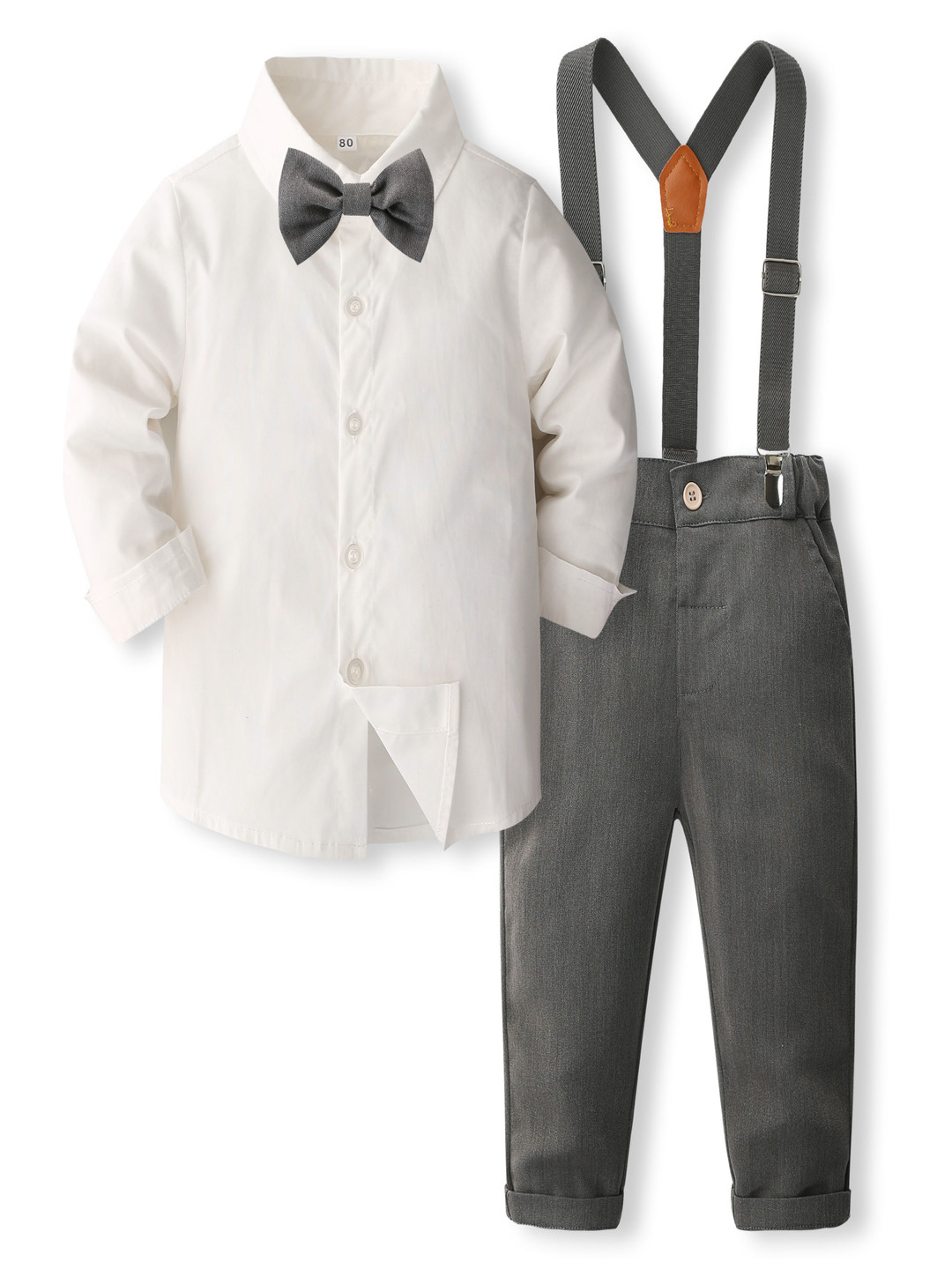 

StyleCast x Revolte Boys Pure Cotton Shirt With Trousers And Suspenders, Grey