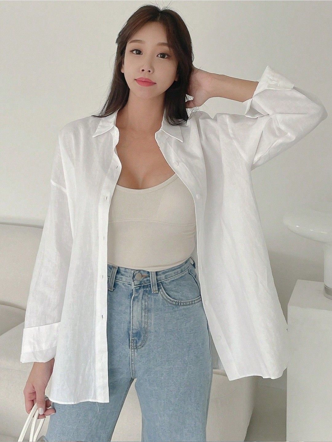 

NANCHI Women Comfort Relaxed Fit Spread Collar Solid Cotton Casual Shirt, White