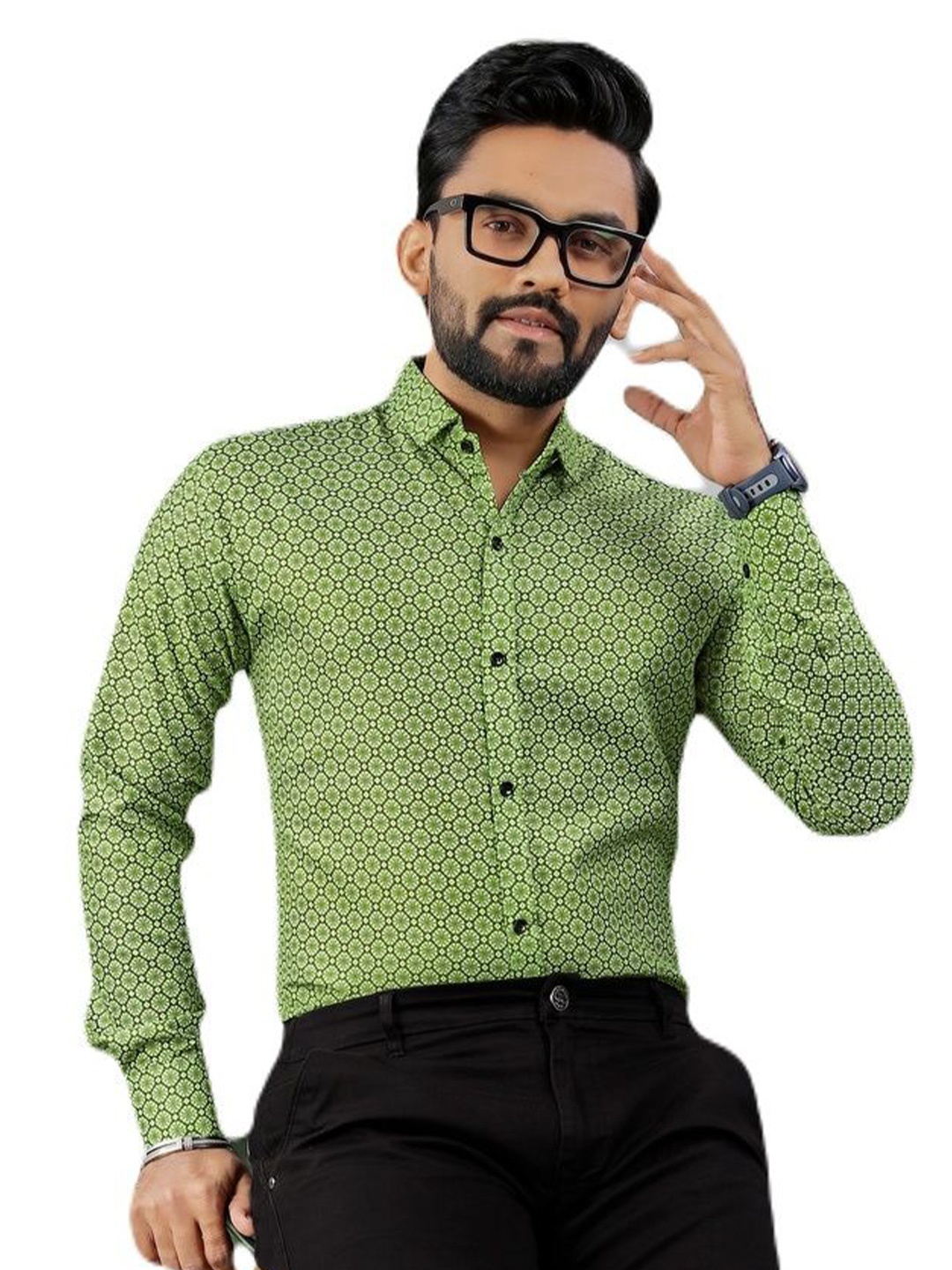 

KHUSHI CREATION Men Original Slim Fit Spread Collar Floral Printed Cotton Casual Shirt, Green