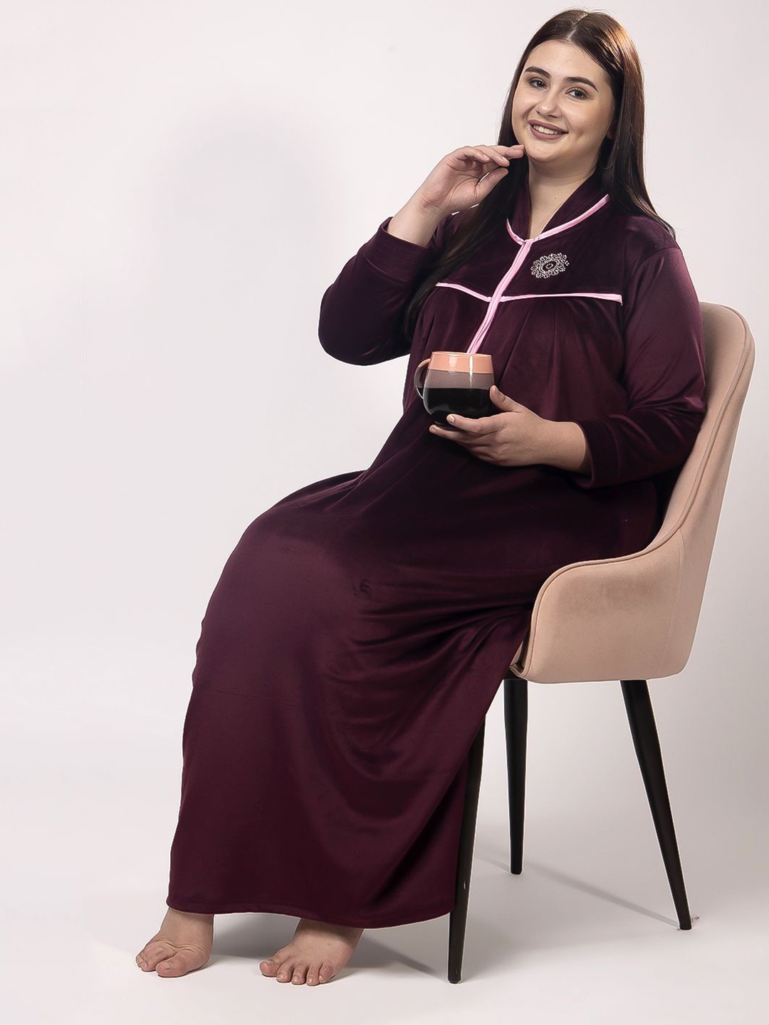 

CHUI MUI Women Mandarin Collar Maxi Nightdress, Violet