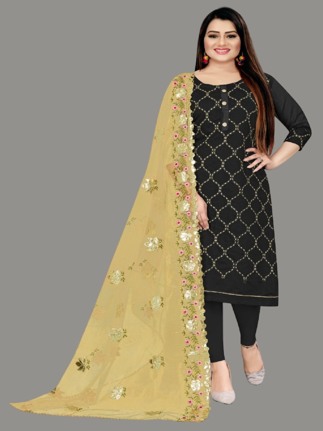 

Aika Ethnic Motifs Embroidered Unstitched Dress Material, Black