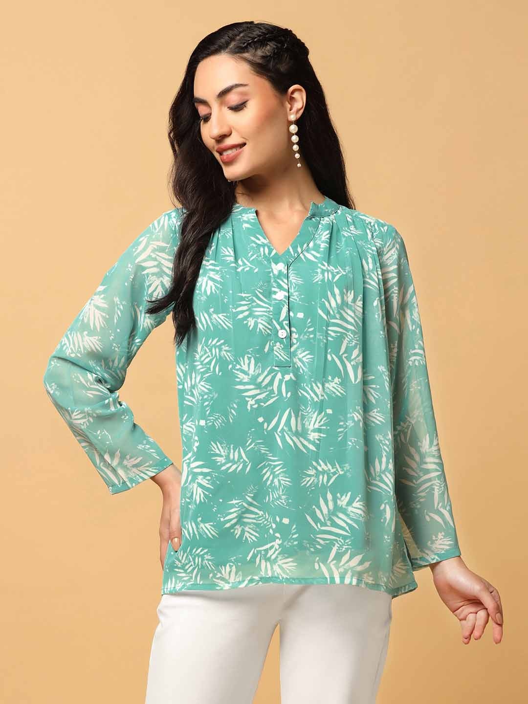 

BAESD Print Georgette Top, Green