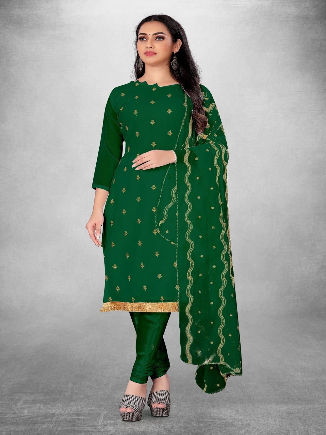 

Aika Ethnic Motifs Zari Embordered Silk Georgette Unstitched Dress Material, Green