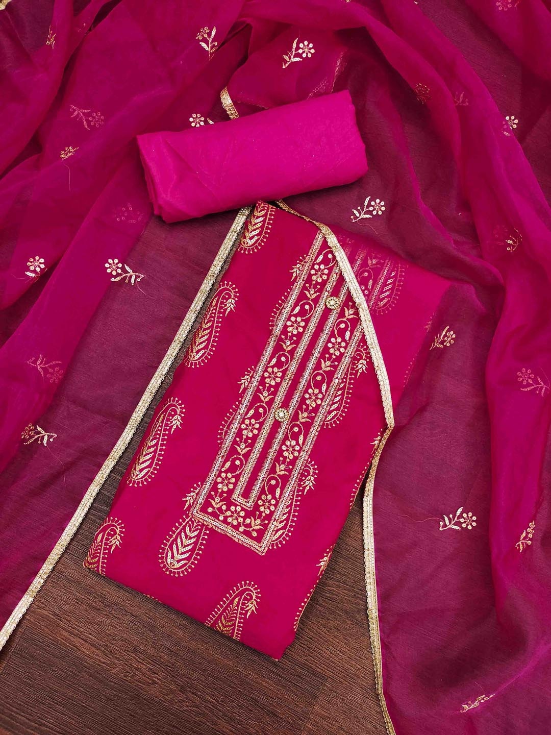 

KIMISHA Paisley Embroidered Sequinned Work Unstitched Dress Material, Magenta