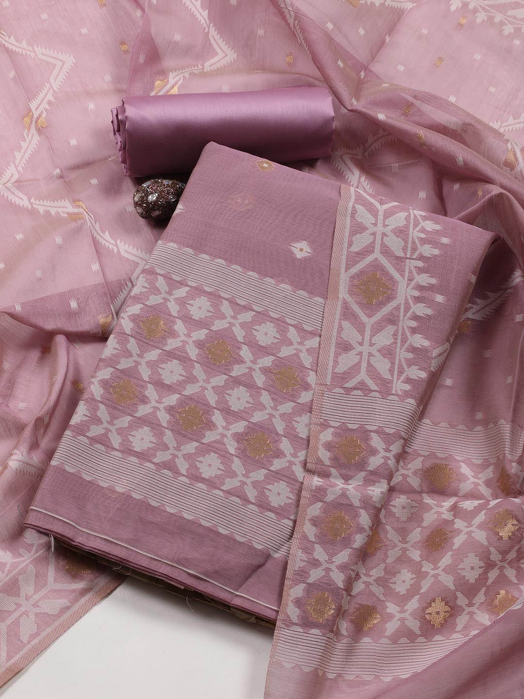

Meena Bazaar Geometric Woven Design Chanderi Unstitched Dress Material, Mauve