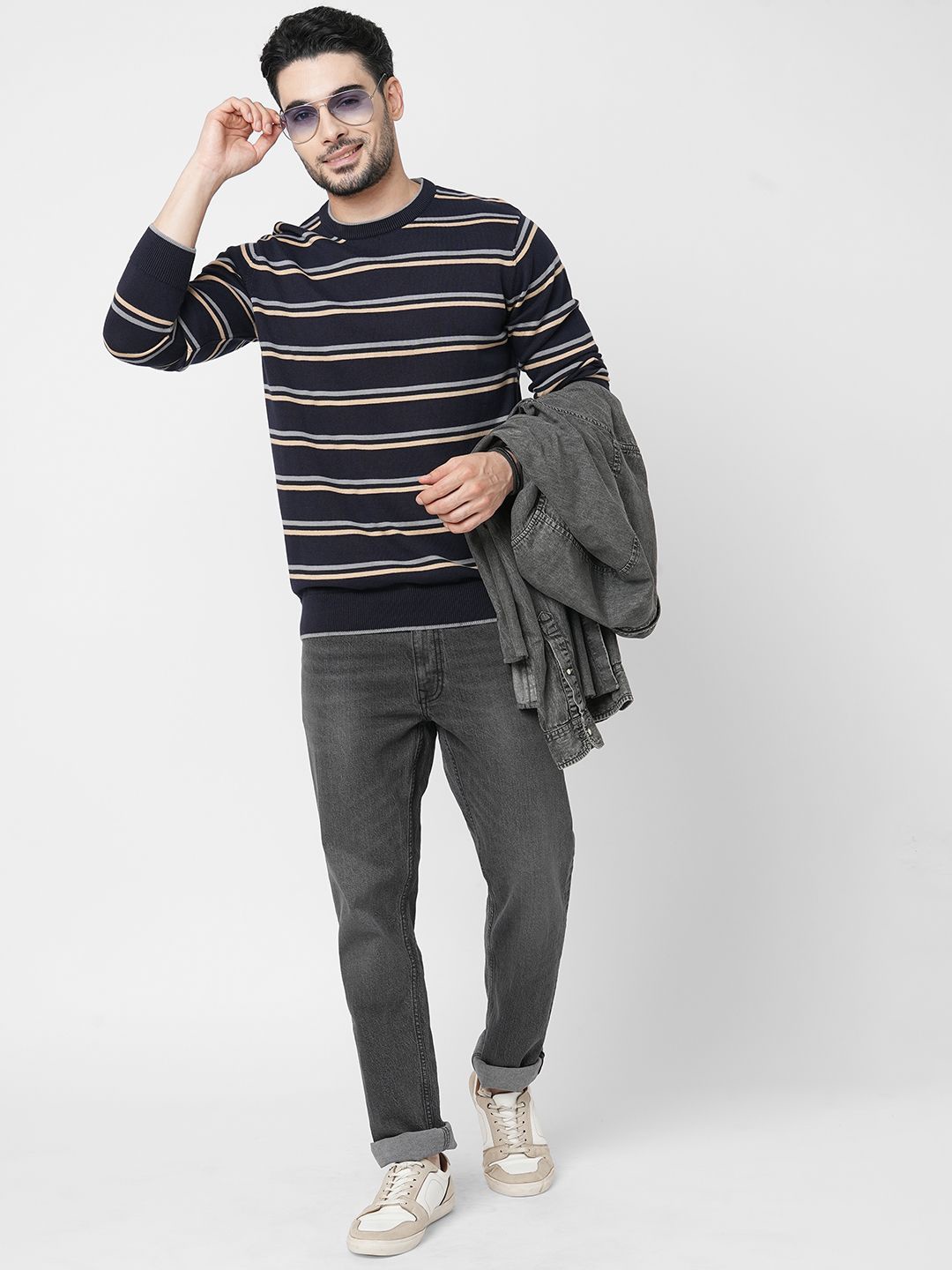

Loopers Men Striped Pullover Sweatshirt, Black